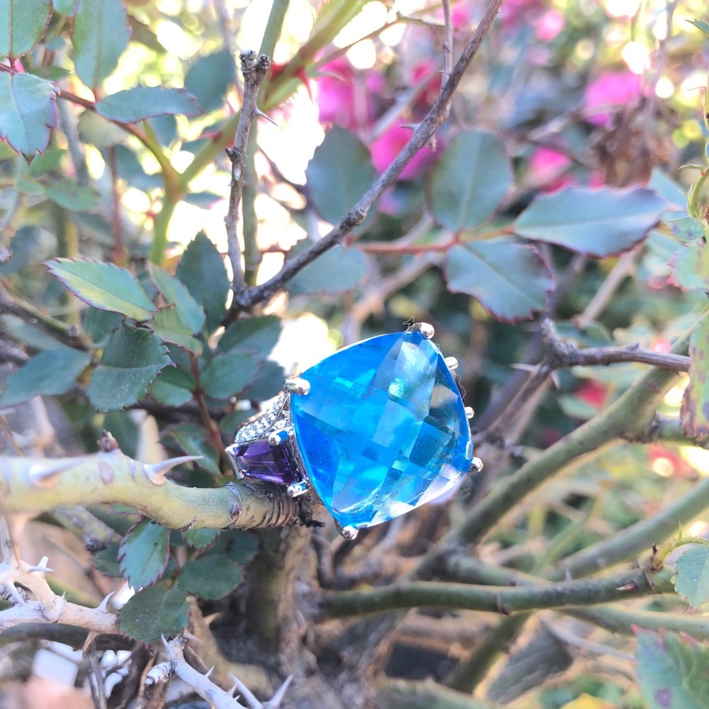 925 Sterlin Sliver Statement Blue Apatite Ring 7 Valentine Gift